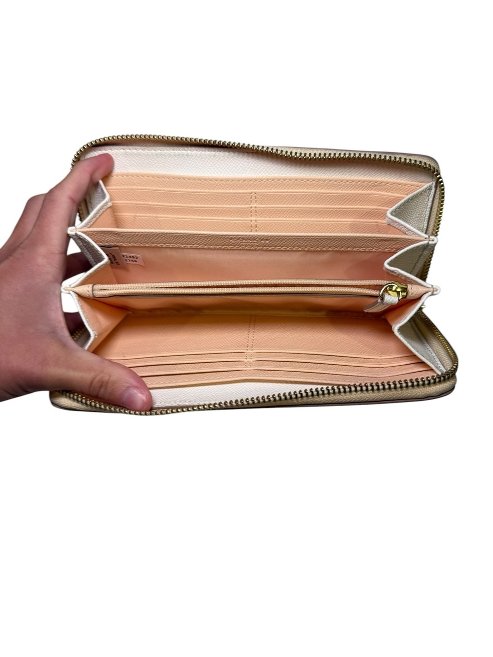 Coach Accordion Zip Wallet in Colorblock Pebble Leather - Pink / Light Gray - Picture 12 of 13